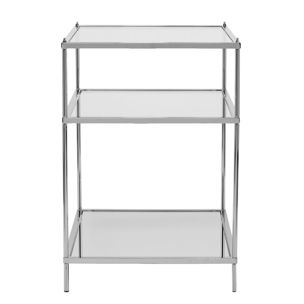 Homeroots 27" Chrome Glass And Iron Rectangular Mirrored End Table With Shelf   402481