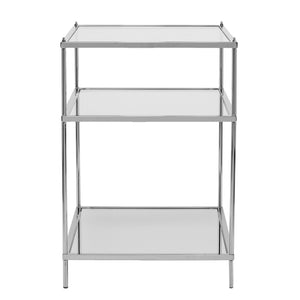 Homeroots 27" Chrome Glass And Iron Rectangular Mirrored End Table With Shelf   402481