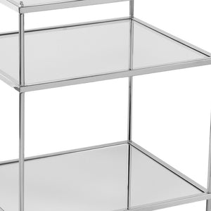 HomeRoots 27" Silver Mirrored Glass End Table with Iron Frame & Shelf - Art Deco Accent for Any Room 402481
