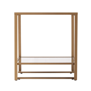 HomeRoots 24" Gold Mirrored Glass End Table with Open Shelf - Modern Glamorous Design for Living Spaces 402483