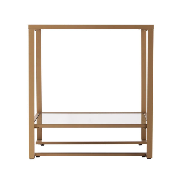 HomeRoots 24" Gold Mirrored Glass End Table with Open Shelf - Modern Glamorous Design for Living Spaces 402483