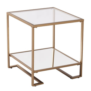 HomeRoots 24" Gold Mirrored Glass End Table with Open Shelf - Modern Glamorous Design for Living Spaces 402483