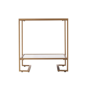 HomeRoots 24" Gold Mirrored Glass End Table with Open Shelf - Modern Glamorous Design for Living Spaces 402483
