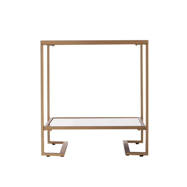 HomeRoots 24" Gold Mirrored Glass End Table with Open Shelf - Modern Glamorous Design for Living Spaces 402483