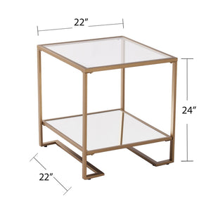 HomeRoots 24" Gold Mirrored Glass End Table with Open Shelf - Modern Glamorous Design for Living Spaces 402483