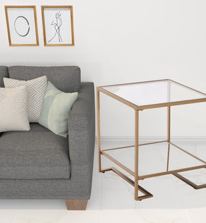 HomeRoots 24" Gold Mirrored Glass End Table with Open Shelf - Modern Glamorous Design for Living Spaces 402483