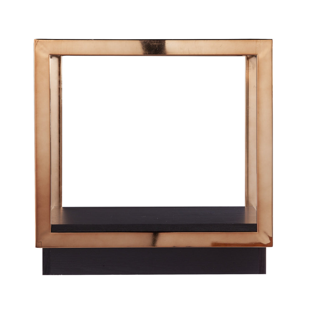 Homeroots 22" Champagne Glass And Iron Square End Table With Shelf   402484