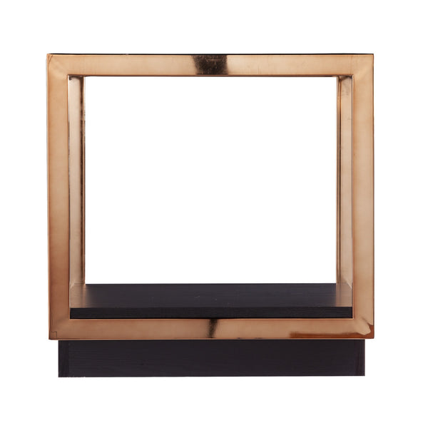 Homeroots 22" Champagne Glass And Iron Square End Table With Shelf   402484