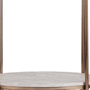 HomeRoots 24" Champagne Round End Table - Modern Faux Marble Top with Iron Frame & Lower Shelf for Storage 402485
