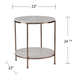 HomeRoots 24" Champagne Round End Table - Modern Faux Marble Top with Iron Frame & Lower Shelf for Storage 402485