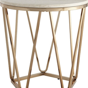 HomeRoots 23" Champagne Round End Table - Chic Art Deco-Inspired Design for Small Spaces & Modern Living 402486