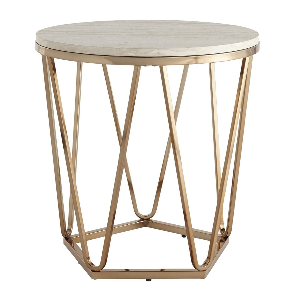 HomeRoots 23" Champagne Round End Table - Chic Art Deco-Inspired Design for Small Spaces & Modern Living 402486