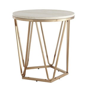 HomeRoots 23" Champagne Round End Table - Chic Art Deco-Inspired Design for Small Spaces & Modern Living 402486