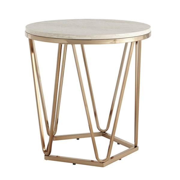 HomeRoots 23" Champagne Round End Table - Chic Art Deco-Inspired Design for Small Spaces & Modern Living 402486
