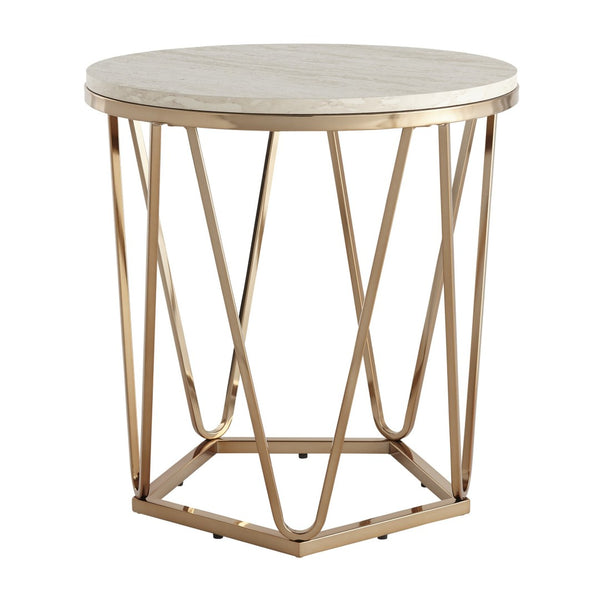 HomeRoots 23" Champagne Round End Table - Chic Art Deco-Inspired Design for Small Spaces & Modern Living 402486