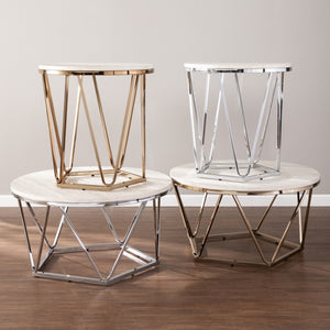 HomeRoots 23" Champagne Round End Table - Chic Art Deco-Inspired Design for Small Spaces & Modern Living 402486