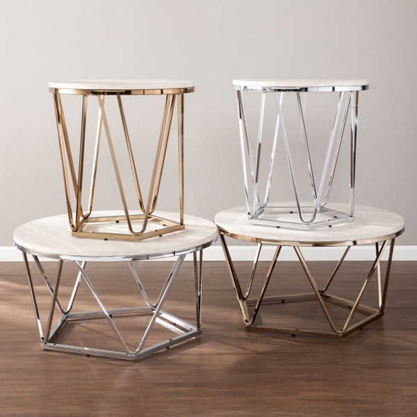 HomeRoots 23" Champagne Round End Table - Chic Art Deco-Inspired Design for Small Spaces & Modern Living 402486