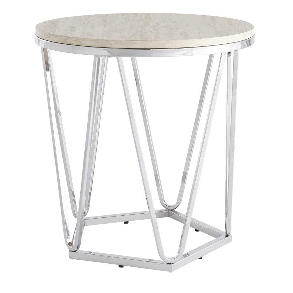 HomeRoots 23" Chic Silver Round End Table with Geometric Iron Base - Ideal for Modern Spaces & Versatile Use 402487