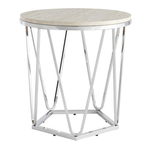 HomeRoots 23" Chic Silver Round End Table with Geometric Iron Base - Ideal for Modern Spaces & Versatile Use 402487
