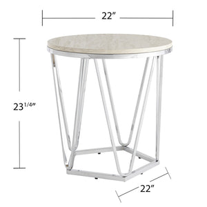 HomeRoots 23" Chic Silver Round End Table with Geometric Iron Base - Ideal for Modern Spaces & Versatile Use 402487