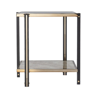 HomeRoots 24" Chic Champagne Glass End Table with Mirrored Surface & Shelf for Modern Living Spaces 402492
