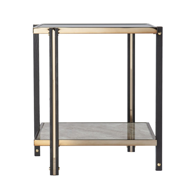 HomeRoots 24" Chic Champagne Glass End Table with Mirrored Surface & Shelf for Modern Living Spaces 402492