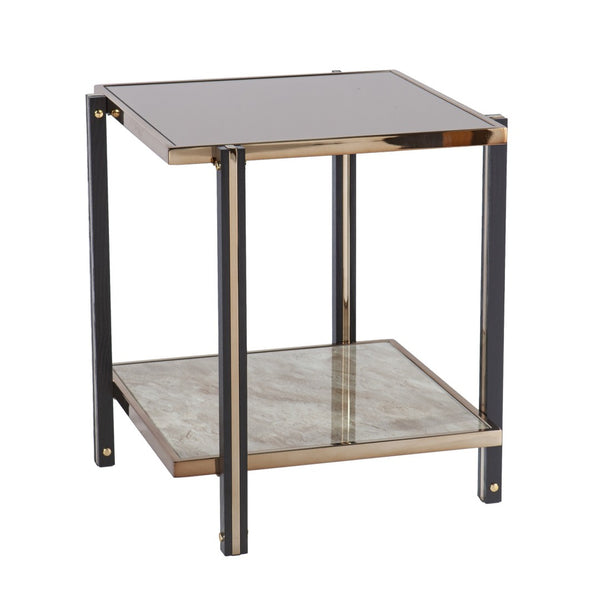 HomeRoots 24" Chic Champagne Glass End Table with Mirrored Surface & Shelf for Modern Living Spaces 402492
