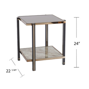 HomeRoots 24" Chic Champagne Glass End Table with Mirrored Surface & Shelf for Modern Living Spaces 402492