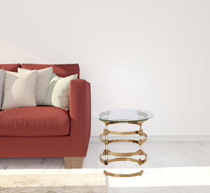 Homeroots 21" Champagne Glass And Iron Round End Table   402494