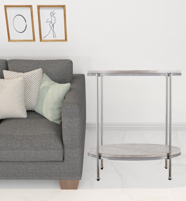 HomeRoots 24" Chrome End Table with Shelf – Modern Manufactured Wood & Iron Design for Living Room or Office 402495