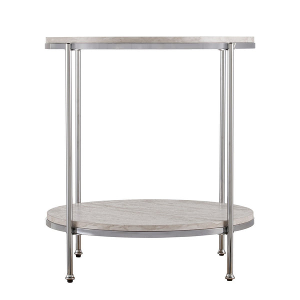 HomeRoots 24" Chrome End Table with Shelf – Modern Manufactured Wood & Iron Design for Living Room or Office 402495