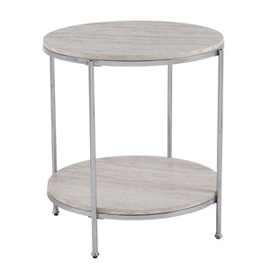 HomeRoots 24" Chrome End Table with Shelf – Modern Manufactured Wood & Iron Design for Living Room or Office 402495