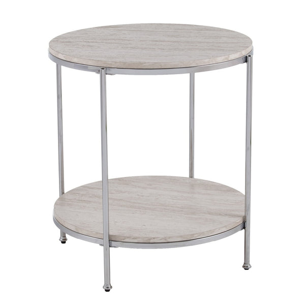 HomeRoots 24" Chrome End Table with Shelf – Modern Manufactured Wood & Iron Design for Living Room or Office 402495