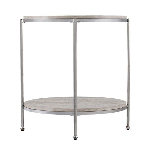 HomeRoots 24" Chrome End Table with Shelf – Modern Manufactured Wood & Iron Design for Living Room or Office 402495