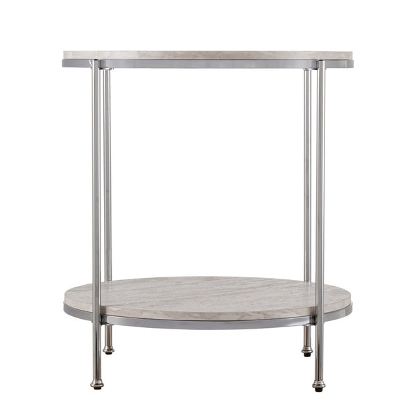 HomeRoots 24" Chrome End Table with Shelf – Modern Manufactured Wood & Iron Design for Living Room or Office 402495