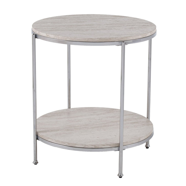 HomeRoots 24" Chrome End Table with Shelf – Modern Manufactured Wood & Iron Design for Living Room or Office 402495