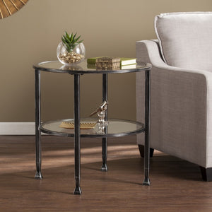 HomeRoots 24" Sleek Black Glass and Iron Round End Table - Modern Accent for Living Room or Bedroom Décor 402496