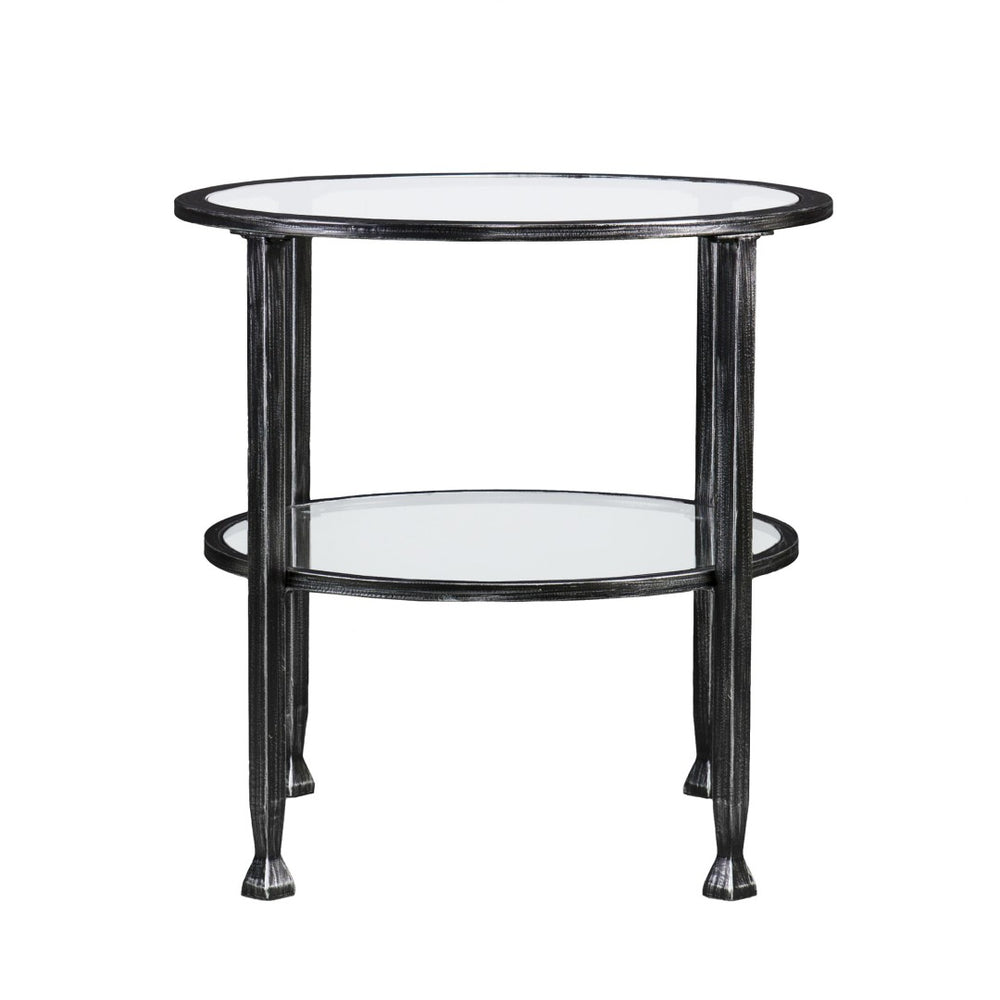 HomeRoots 24" Sleek Black Glass and Iron Round End Table - Modern Accent for Living Room or Bedroom Décor 402496