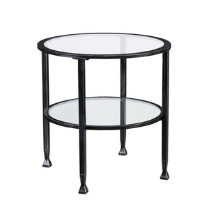 HomeRoots 24" Sleek Black Glass and Iron Round End Table - Modern Accent for Living Room or Bedroom Décor 402496