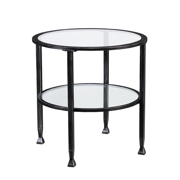 HomeRoots 24" Sleek Black Glass and Iron Round End Table - Modern Accent for Living Room or Bedroom Décor 402496