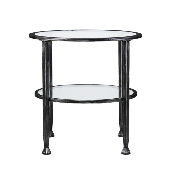 HomeRoots 24" Sleek Black Glass and Iron Round End Table - Modern Accent for Living Room or Bedroom Décor 402496