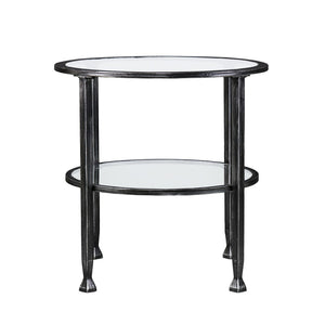 HomeRoots 24" Sleek Black Glass and Iron Round End Table - Modern Accent for Living Room or Bedroom Décor 402496