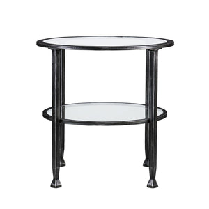 HomeRoots 24" Sleek Black Glass and Iron Round End Table - Modern Accent for Living Room or Bedroom Décor 402496