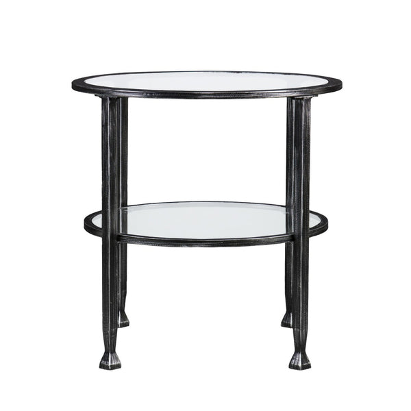 HomeRoots 24" Sleek Black Glass and Iron Round End Table - Modern Accent for Living Room or Bedroom Décor 402496
