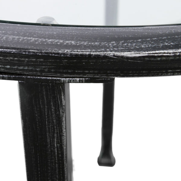 HomeRoots 24" Sleek Black Glass and Iron Round End Table - Modern Accent for Living Room or Bedroom Décor 402496