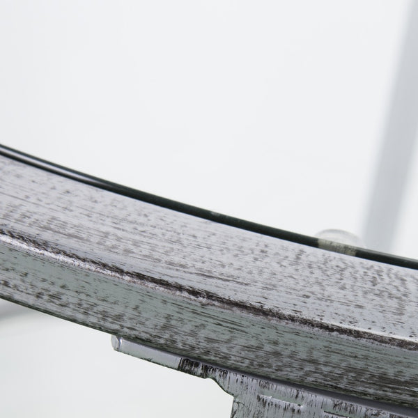 Homeroots 24" Silver And Clear Glass And Distressed Iron Round End Table With Shelf   402497