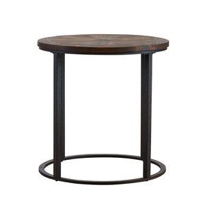 HomeRoots 24" Rustic Round End Table - Natural Wood & Industrial Iron Base with Unique Sunburst Design for Any Space 402499