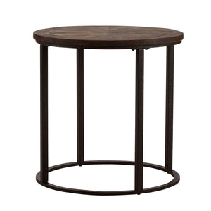 HomeRoots 24" Rustic Round End Table - Natural Wood & Industrial Iron Base with Unique Sunburst Design for Any Space 402499