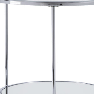 Homeroots 26" Chrome Glass And Iron Round Mirrored End Table With Shelf   402500