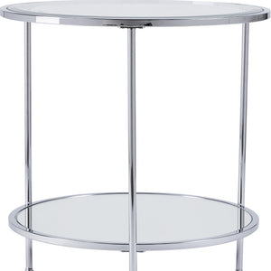 Homeroots 26" Chrome Glass And Iron Round Mirrored End Table With Shelf   402500